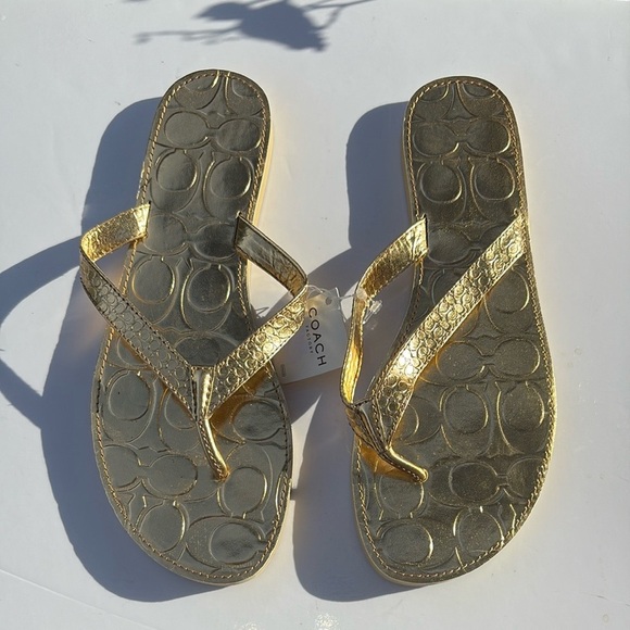 Vintage Coach Metallic Gold Cadee Flip Flops NWT - Picture 4 of 5